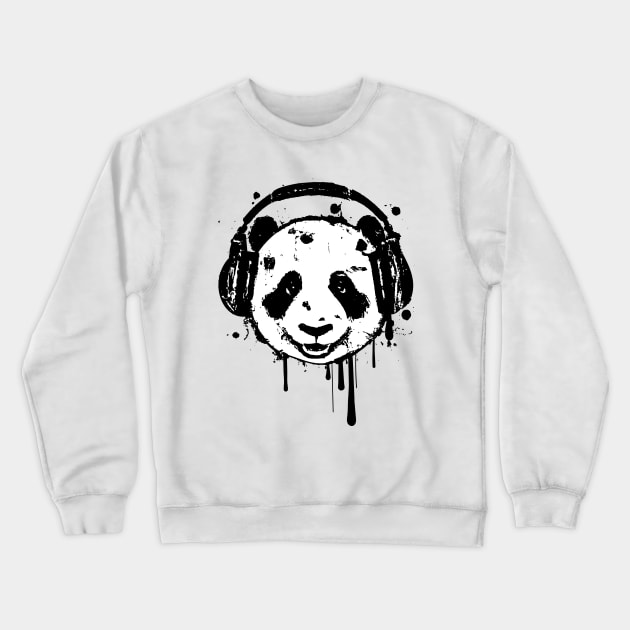 Cute Smiling Panda Wearing Headphones Crewneck Sweatshirt by Mister Graphics